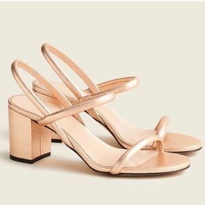 J. Crew Slingback Block Heel Sandals In Metallic Rose Gold Leather Size 11